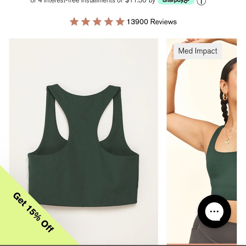 Girlfriend collective Paloma bra size XS in moss green